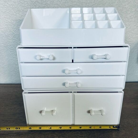 White Multi-Drawer Stacking Bathroom Makeup Jewelry Storage Organizer - Picture 5 of 7